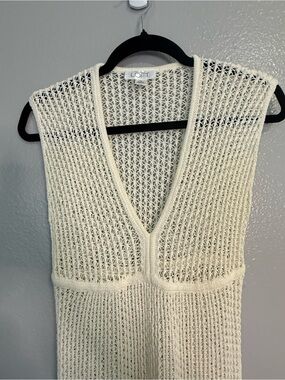 LOFT Ivory Open Knit Sweater Dress XS Beach Cover Up Coastal Grandma Y2K